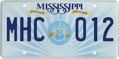 MS license plate MHC012