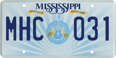 MS license plate MHC031