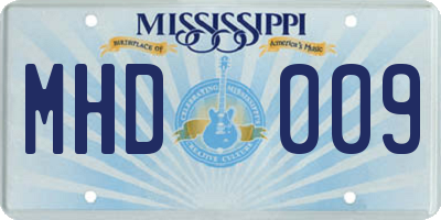 MS license plate MHD009
