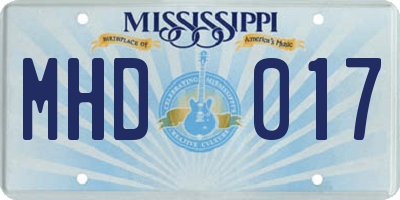 MS license plate MHD017