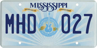 MS license plate MHD027