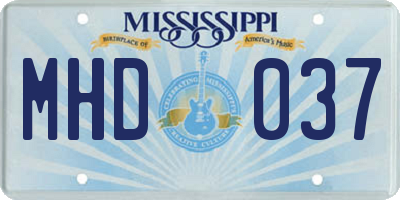 MS license plate MHD037