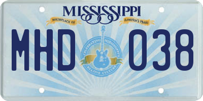 MS license plate MHD038