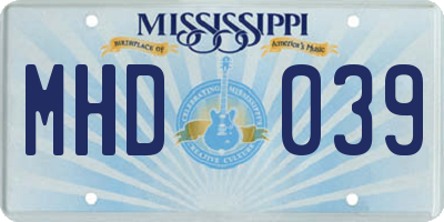 MS license plate MHD039