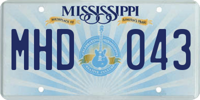 MS license plate MHD043