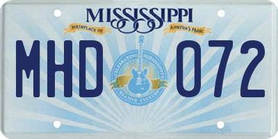 MS license plate MHD072