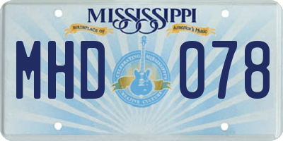 MS license plate MHD078