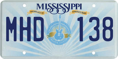 MS license plate MHD138