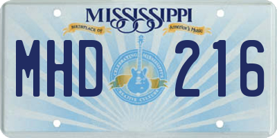 MS license plate MHD216