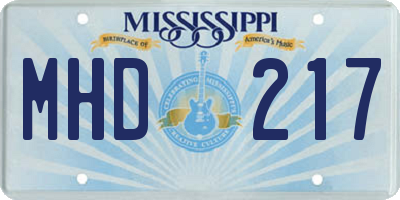 MS license plate MHD217