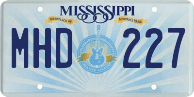 MS license plate MHD227