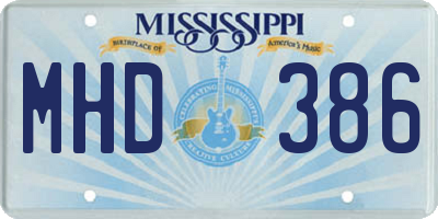 MS license plate MHD386