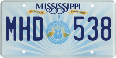 MS license plate MHD538