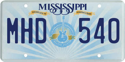 MS license plate MHD540