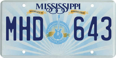 MS license plate MHD643