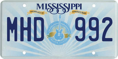 MS license plate MHD992
