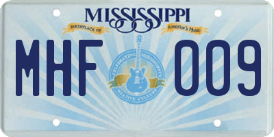 MS license plate MHF009
