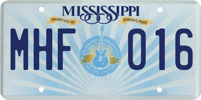 MS license plate MHF016