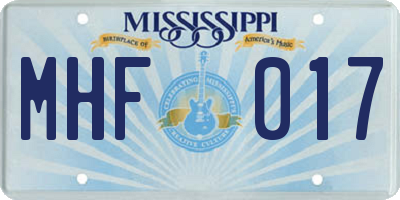 MS license plate MHF017