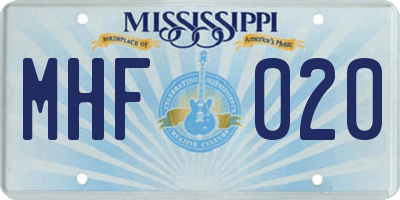 MS license plate MHF020