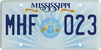 MS license plate MHF023