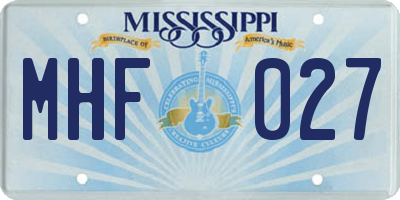 MS license plate MHF027
