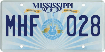 MS license plate MHF028