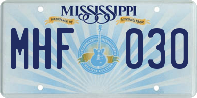 MS license plate MHF030