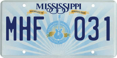 MS license plate MHF031