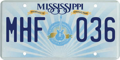 MS license plate MHF036