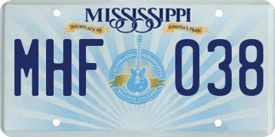 MS license plate MHF038