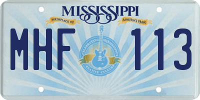 MS license plate MHF113