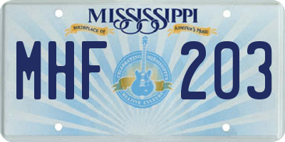 MS license plate MHF203