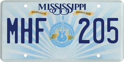 MS license plate MHF205