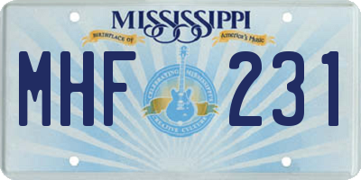 MS license plate MHF231