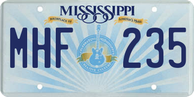 MS license plate MHF235