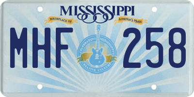 MS license plate MHF258