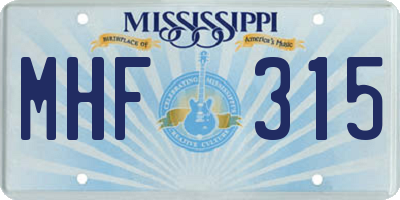 MS license plate MHF315