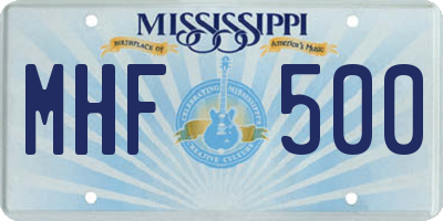 MS license plate MHF500