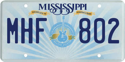MS license plate MHF802