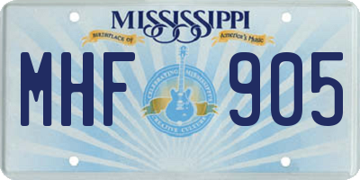 MS license plate MHF905