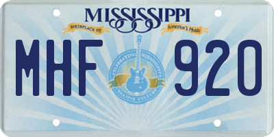 MS license plate MHF920