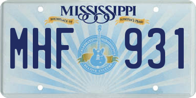 MS license plate MHF931