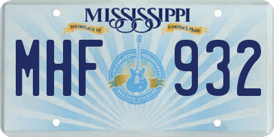 MS license plate MHF932