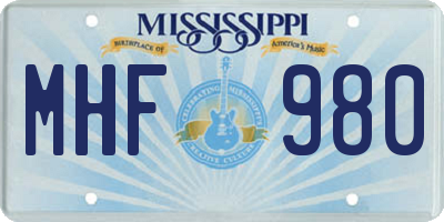 MS license plate MHF980