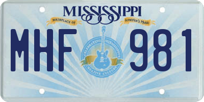 MS license plate MHF981