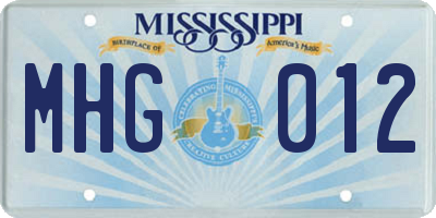 MS license plate MHG012