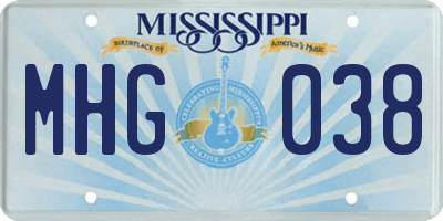 MS license plate MHG038