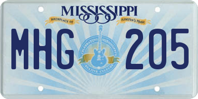 MS license plate MHG205