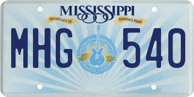 MS license plate MHG540
